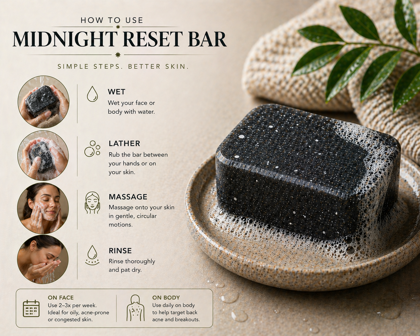 Midnight Reset – Deep Cleansing Acne Bar for Congested, Breakout-Prone Skin
