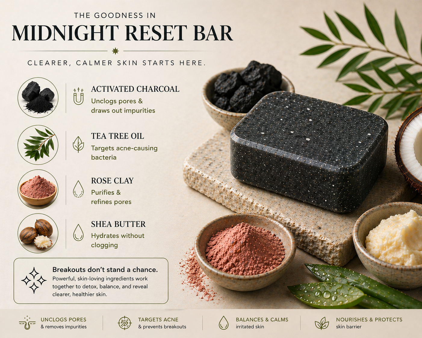 Midnight Reset – Deep Cleansing Acne Bar for Congested, Breakout-Prone Skin