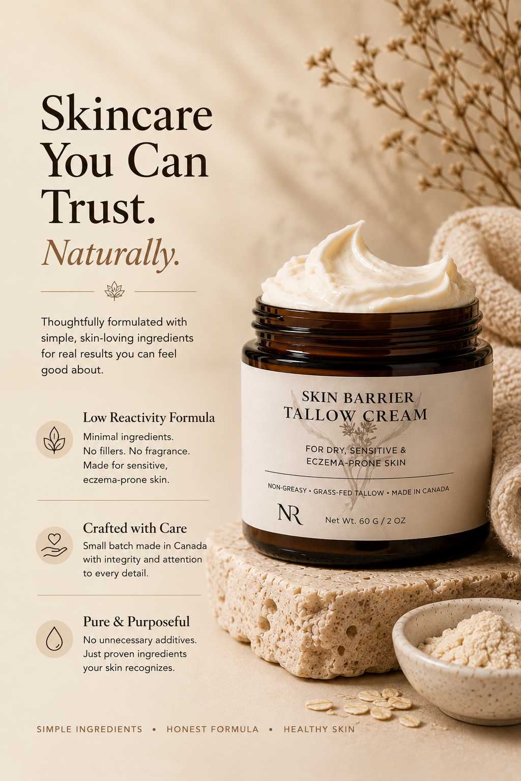 Skin Barrier Tallow Cream - For Dry, Eczema-Prone Skin