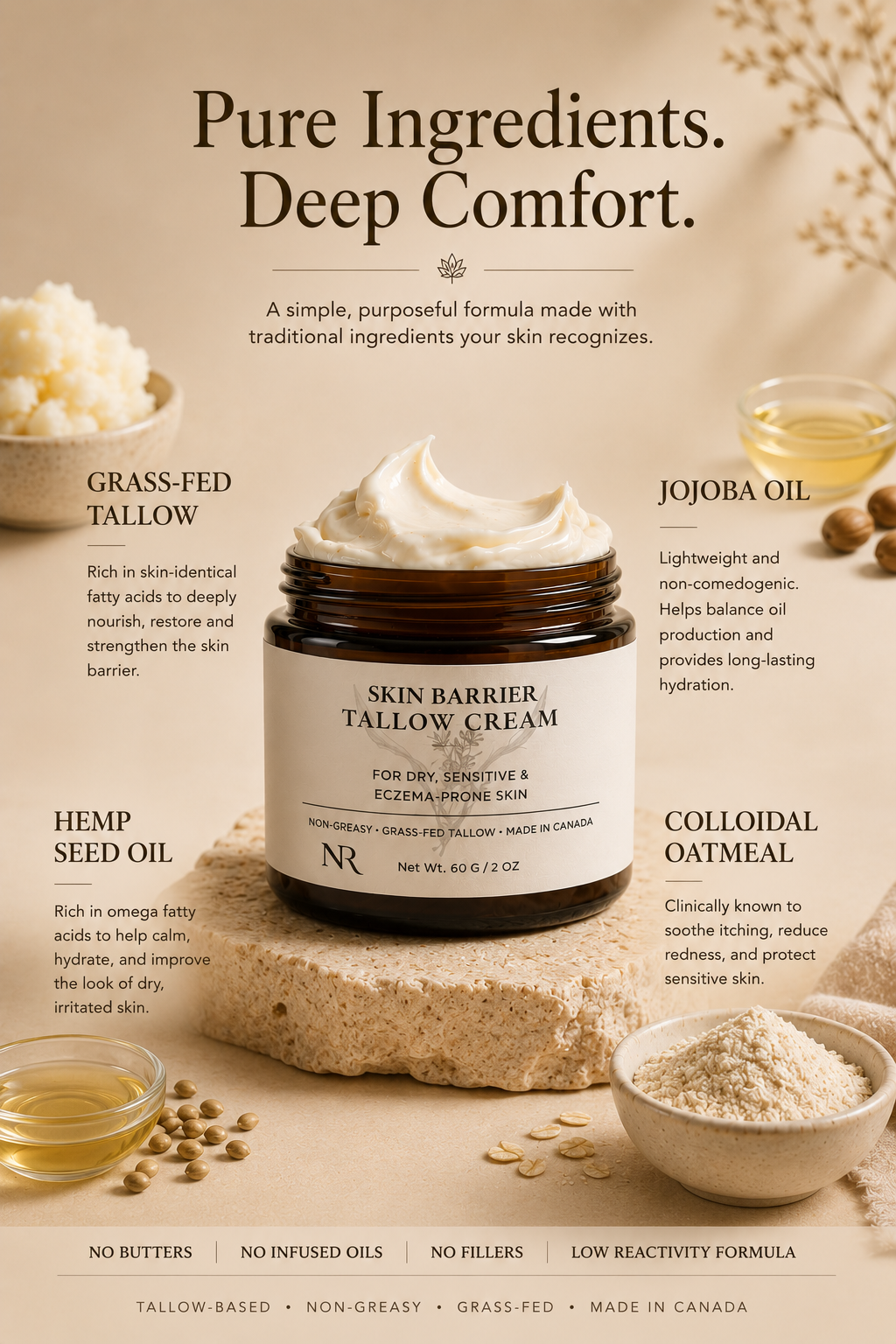 Skin Barrier Tallow Cream - For Dry, Eczema-Prone Skin