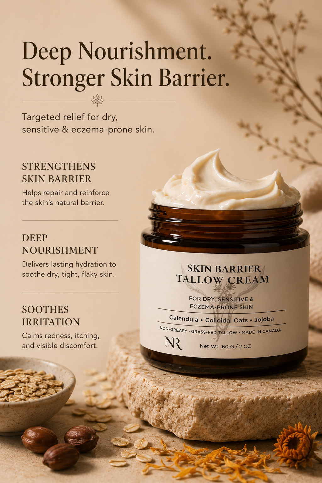 Skin Barrier Tallow Cream - For Dry, Eczema-Prone Skin